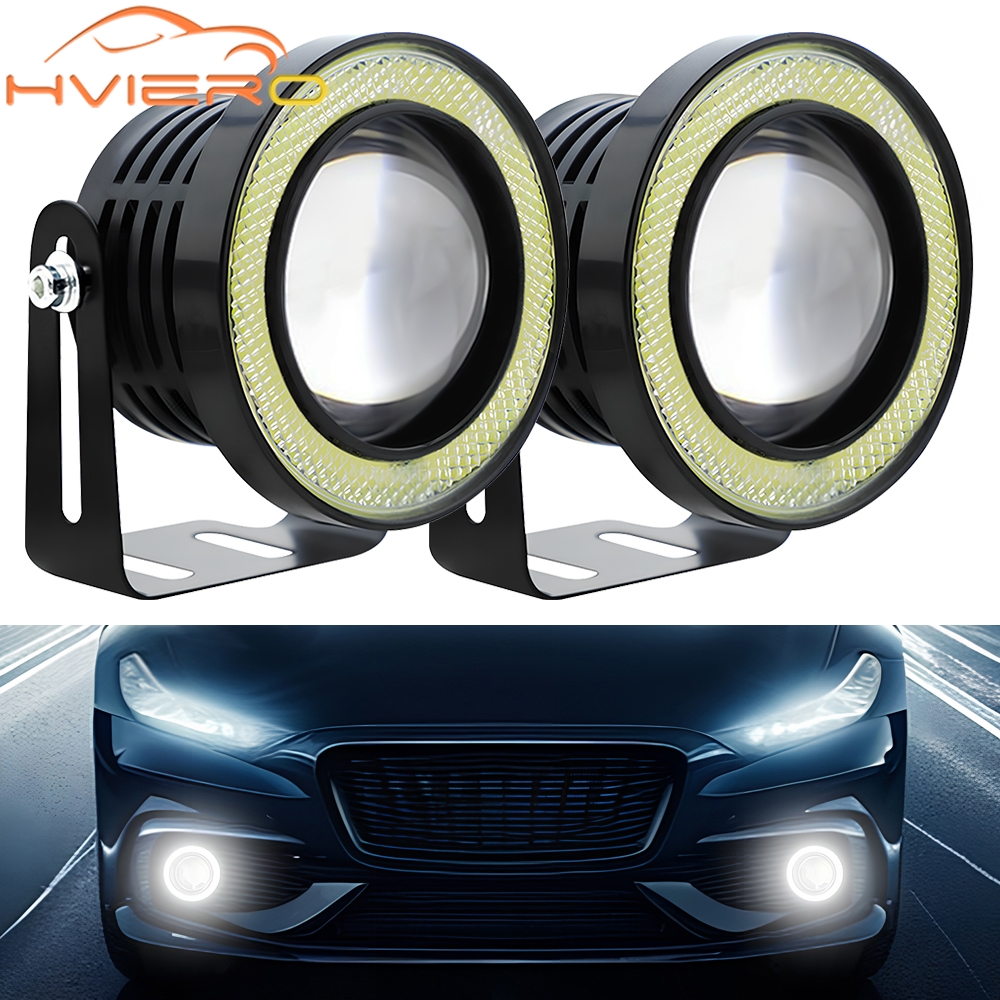 2X 車の COB DRL LED DC 12V ヘッドランプエンジェルアイフォグランプ防水ヘッドライト DRL デイタイムランニングライトウインカートランク LED 電球