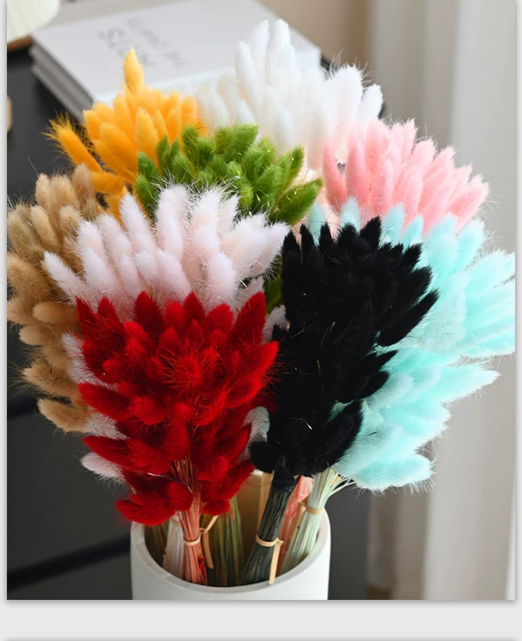 50pcs Bunny Tails Dried Flowers - Natural Fluffy Rabbit Tail Pampas Grass for Boho Home Decor, Wedding Table, Vase Arrangement