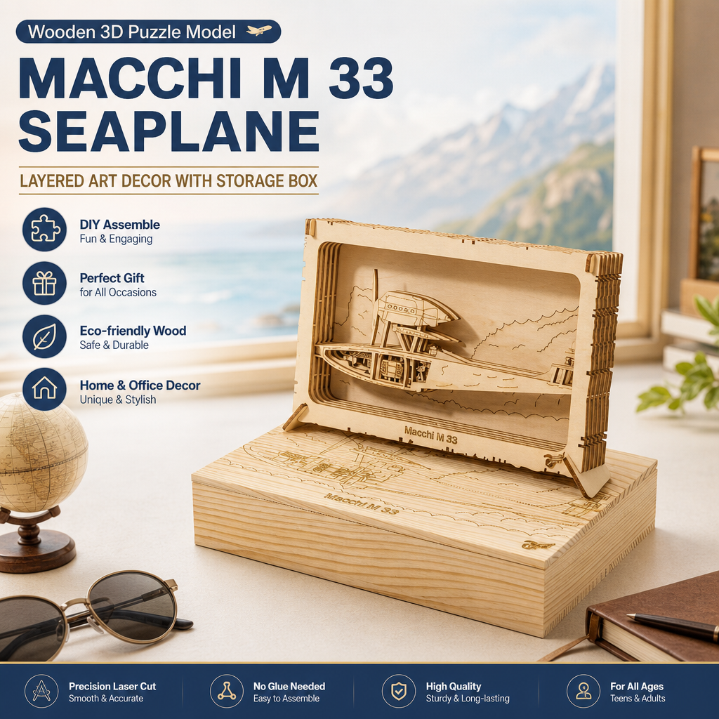DW ホビー VA07 マッキ M.33 1925 木製キット – 3D パズル水上飛行機ディスプレイモデル 箱付き