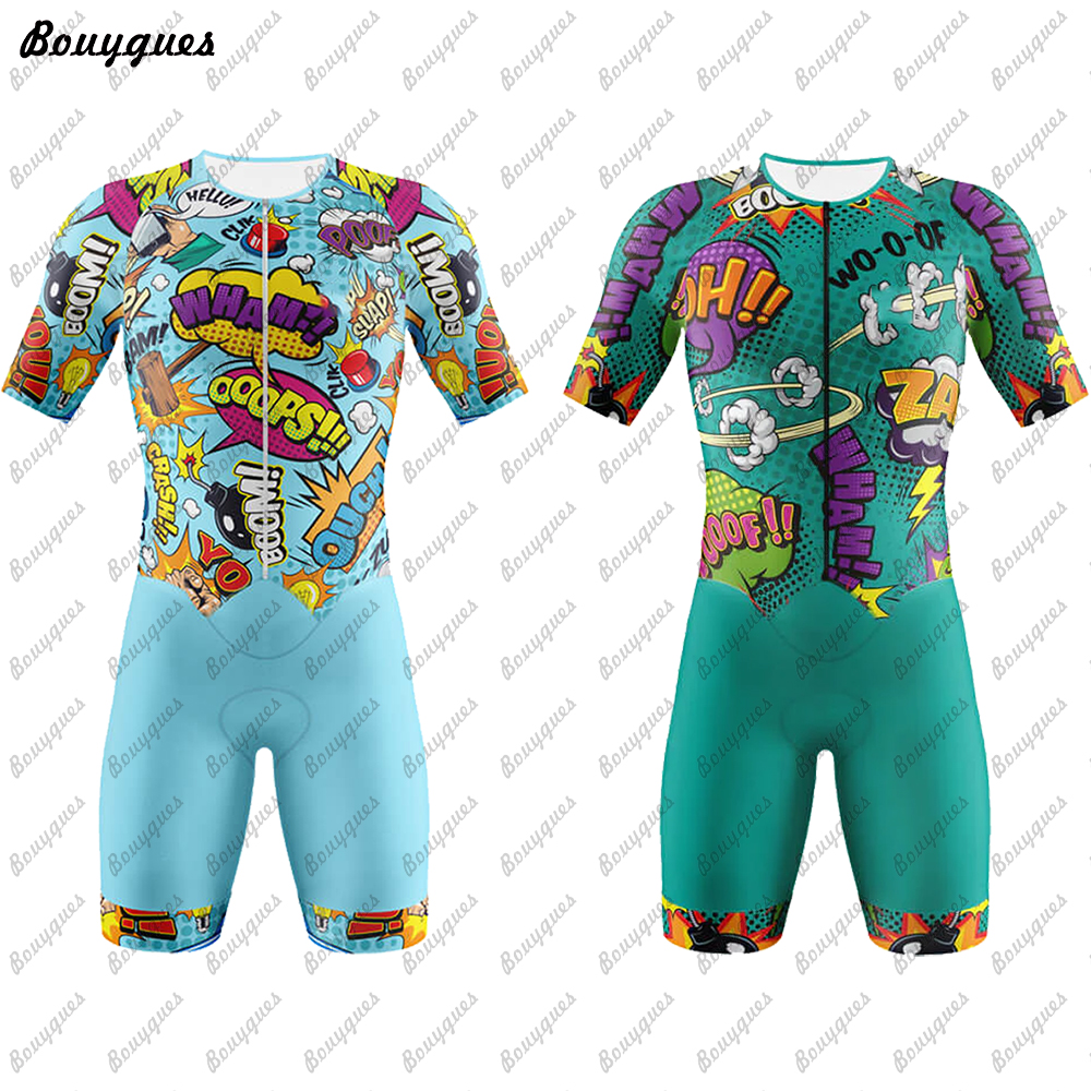 コミック男性と女性プロフェッショナル服半袖サイクリングスキンスーツセット Conjunto Feminino Ciclismo ジャンプスーツキット