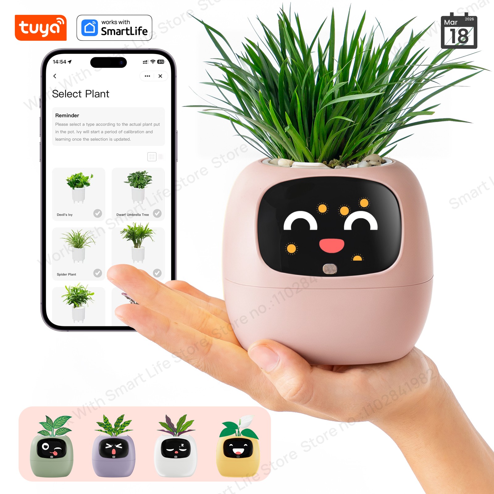 新しいTuya Ivy「Gen 2」スマートプラントロボット、アイビープラントペットロボット、絵文字100個、マットギフトボックス、テックギフト、植物の育成を簡単で楽しくします