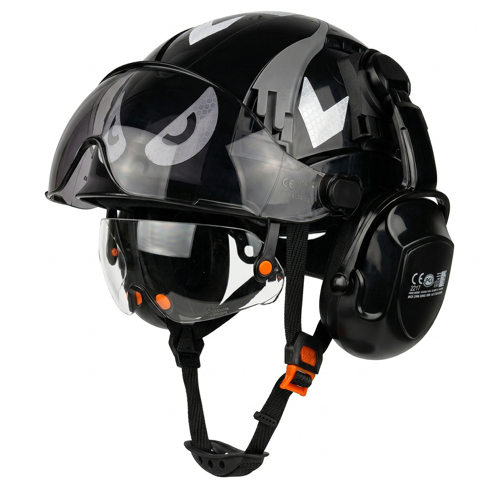 プロフェッショナル CE 安全ヘルメットデュアルバイザー SNR 30dB イヤーマフ反射 ABS ベントハードハット建設産業用保護ギア
