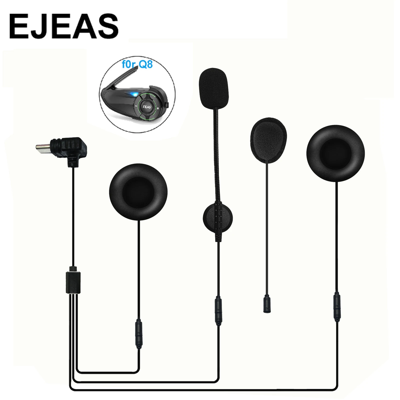 Type-C インターフェイスヘッドセット EJEAS Q8 オートバイヘルメットインターホン用