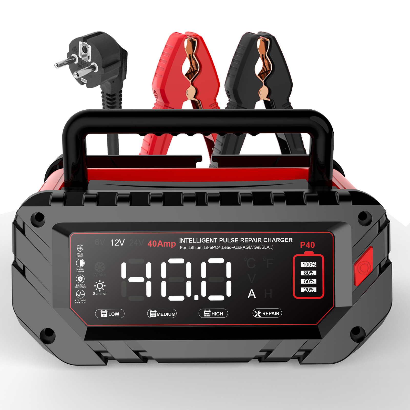 HTRC 40A バッテリー充電器 6 V/12 V/24 V 自動充電器リチウム AGM ゲル LiFePO4 鉛酸バッテリー車オートバイ充電器