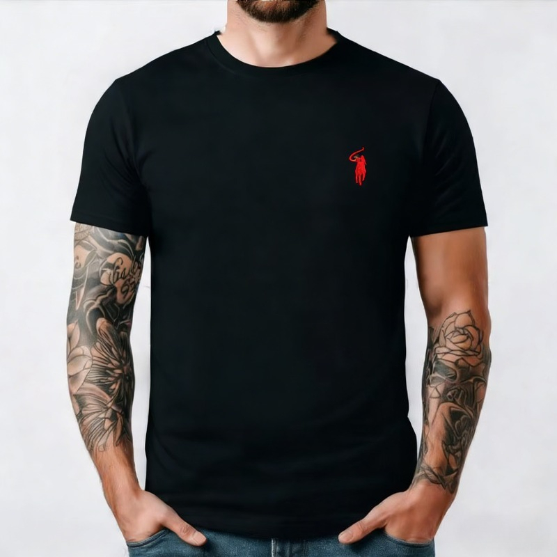 ハイエンドシルキーコットン通気性半袖 Tシャツ男性夏デザイナーポールブランドプリントファッションカジュアルラウンドネックトップ