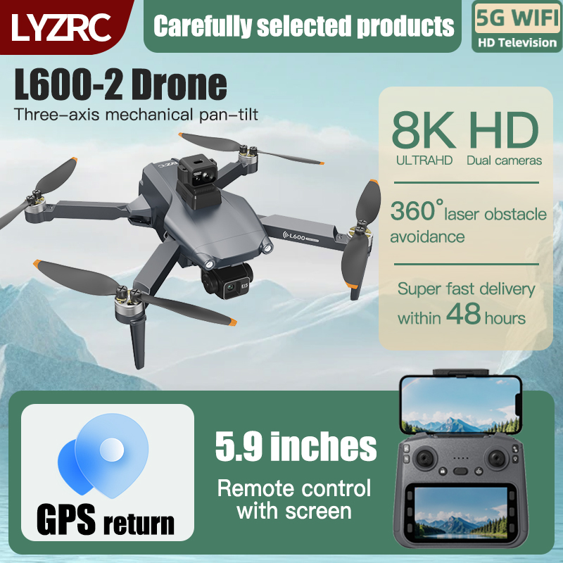 LYZRC L600-2 MAX GPS ドローン 3 軸ジンバル 8K HD カメラ 5G WIFI FPV 360° レーザー障害物回避ブラシレス Quadcopter ドローンおもちゃ