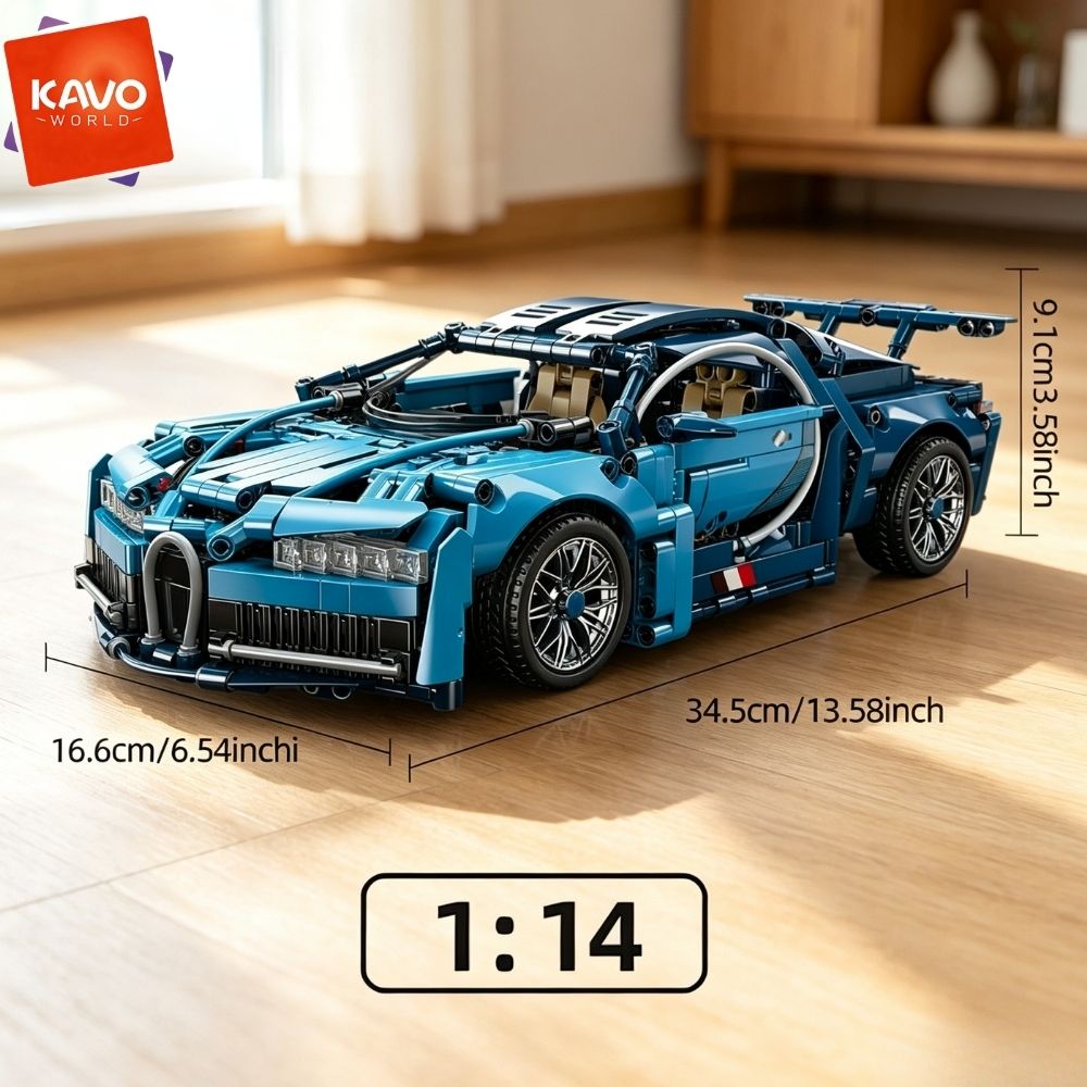 KAVOWORLD 1144個 1:14スケール ブルーレーシングビルディングブロックおもちゃ ブルースーパーカービルディングキット コレクタブルスポーツカーモデル 調節可能なシザードア付き