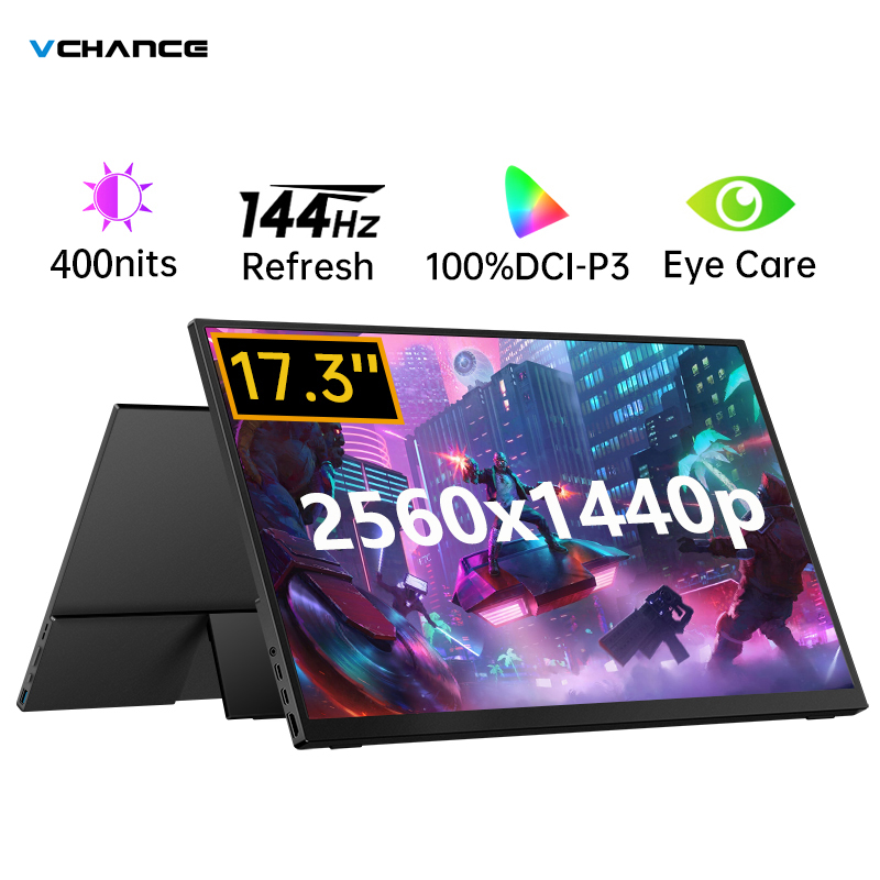 VCHANCE 17.3インチ 2K ポータブル ゲームモニター 144Hz 100%sRGB FreeSync 400Nit HDR ディスプレイ スタンド付き ラップトップ Mac Xbox PS5 スイッチ用