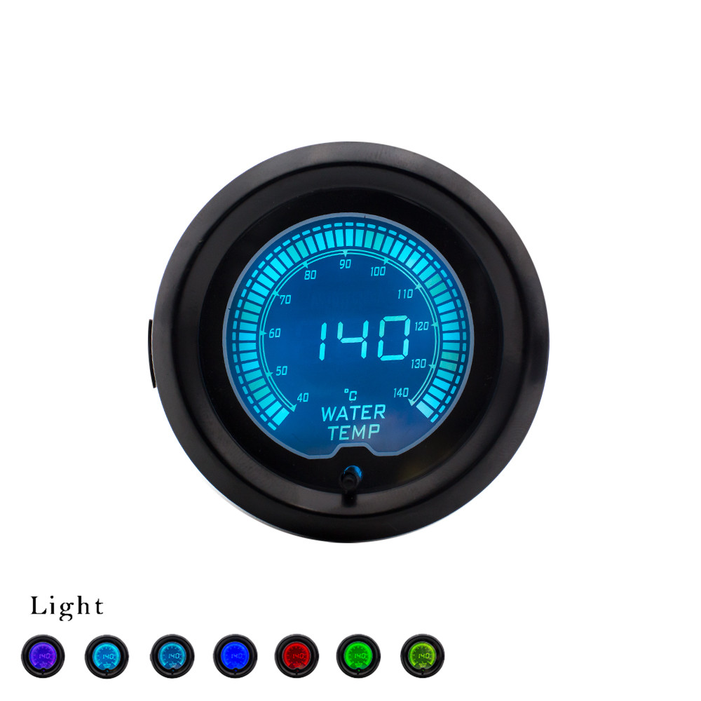 2 "52 ミリメートル車デジタル LED 水温計ユニバーサル 7 色水温計 40-140 摂氏センサー