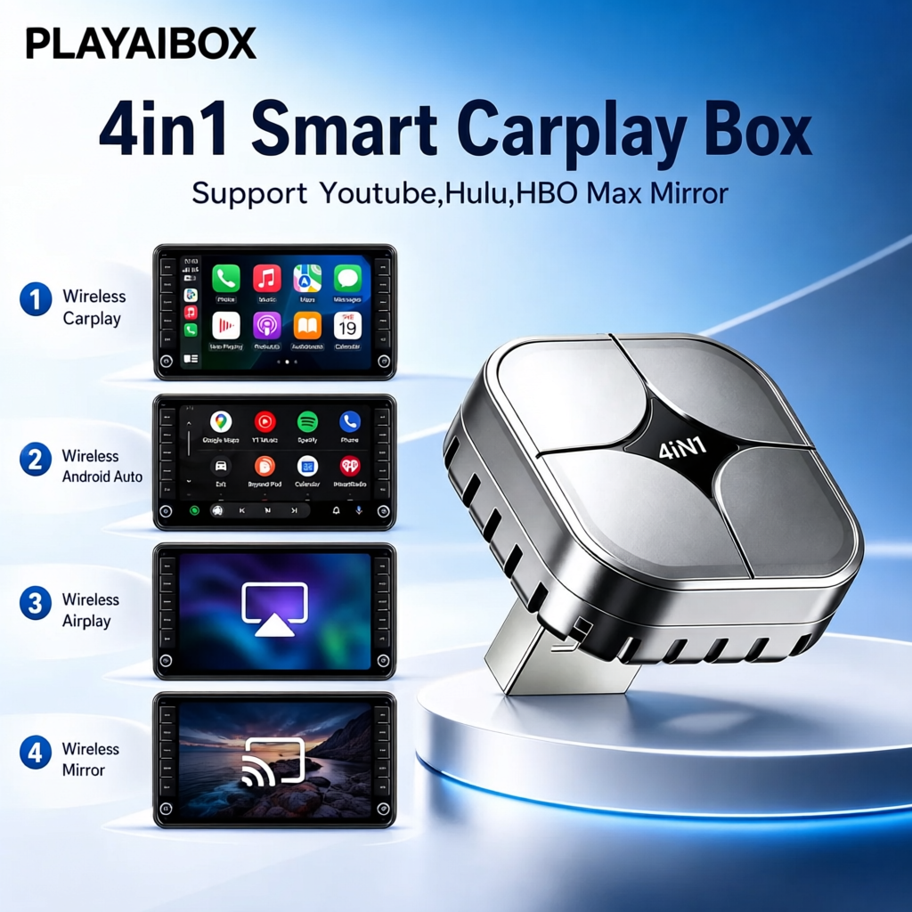 4 in 1 CarPlay アダプター 2026 新しいアップグレードされたワイヤレス Bluetooth スクリーンミラーリングスマートプラグアンドプレイトヨタマツダヒュンダイ Haval