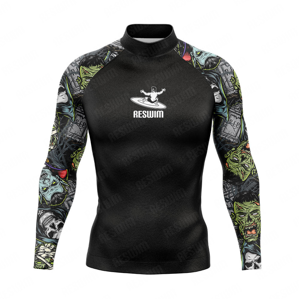 新しい夏のメンズラッシュガード水着ロングスイムサーフィン Tシャツ UPF 50 サーフスーツビーチ水泳通気性水泳水着