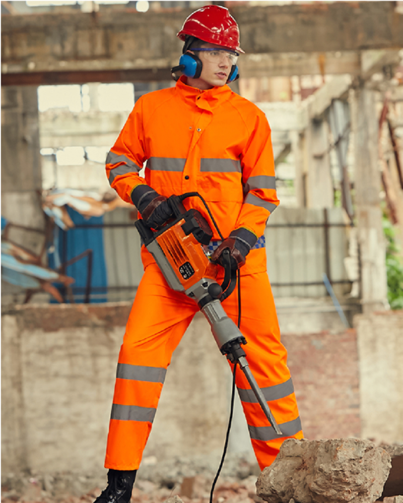 Hi Viz 自治体メンテナンス作業服二層オレンジ安全反射レインコートエンジニアリング服セットカバーオール