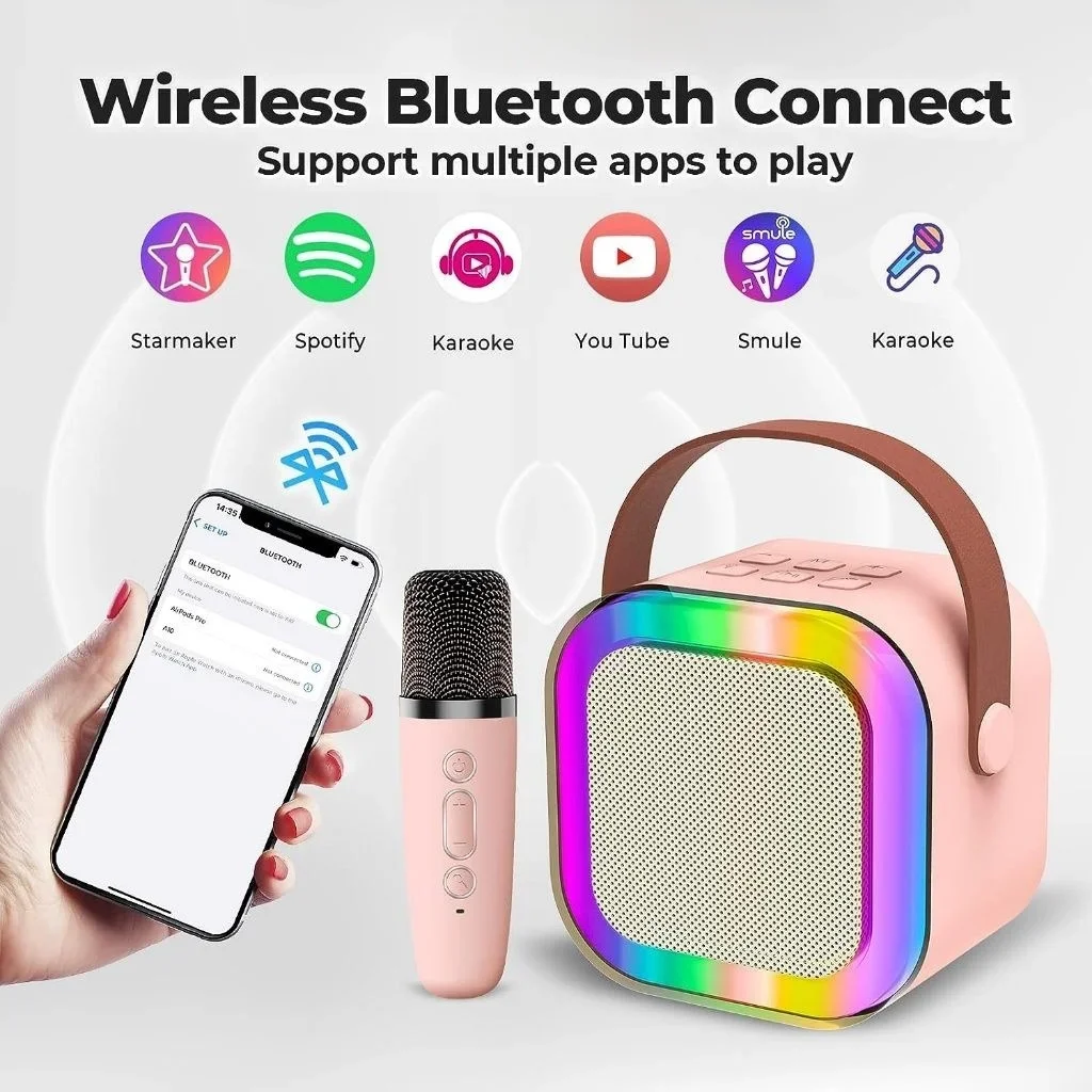 K12 カラオケマシンポータブル Bluetooth 5.3 PA スピーカーシステム 1-2 ワイヤレスマイク付きホーム家族歌子供のギフト