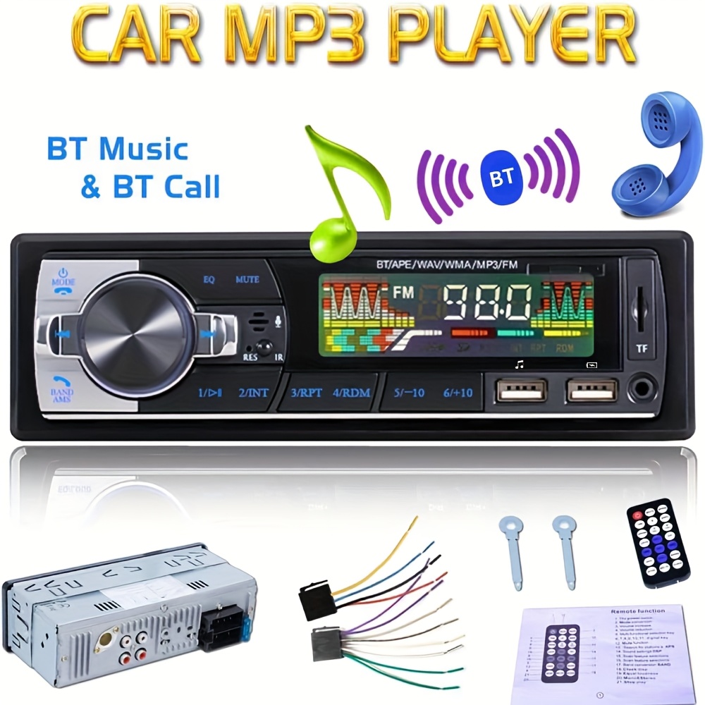 1pc 60W x4 アンプカーステレオ、ワイヤレス、MP3 プレーヤー、8.64cm タッチスクリーン、USB/SD/AUX、リモコン付き