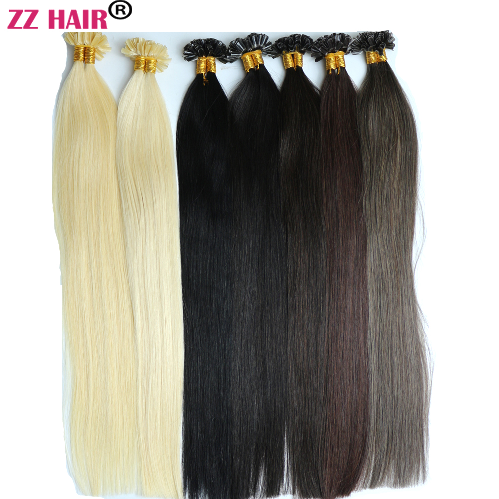 ZZHAIR 100% ブラジルレミー人毛エクステンションカプセルケラチンネイル U チップヘアフュージョン 16 "-24" 1 グラム/秒 100 S/パック 100 グラム