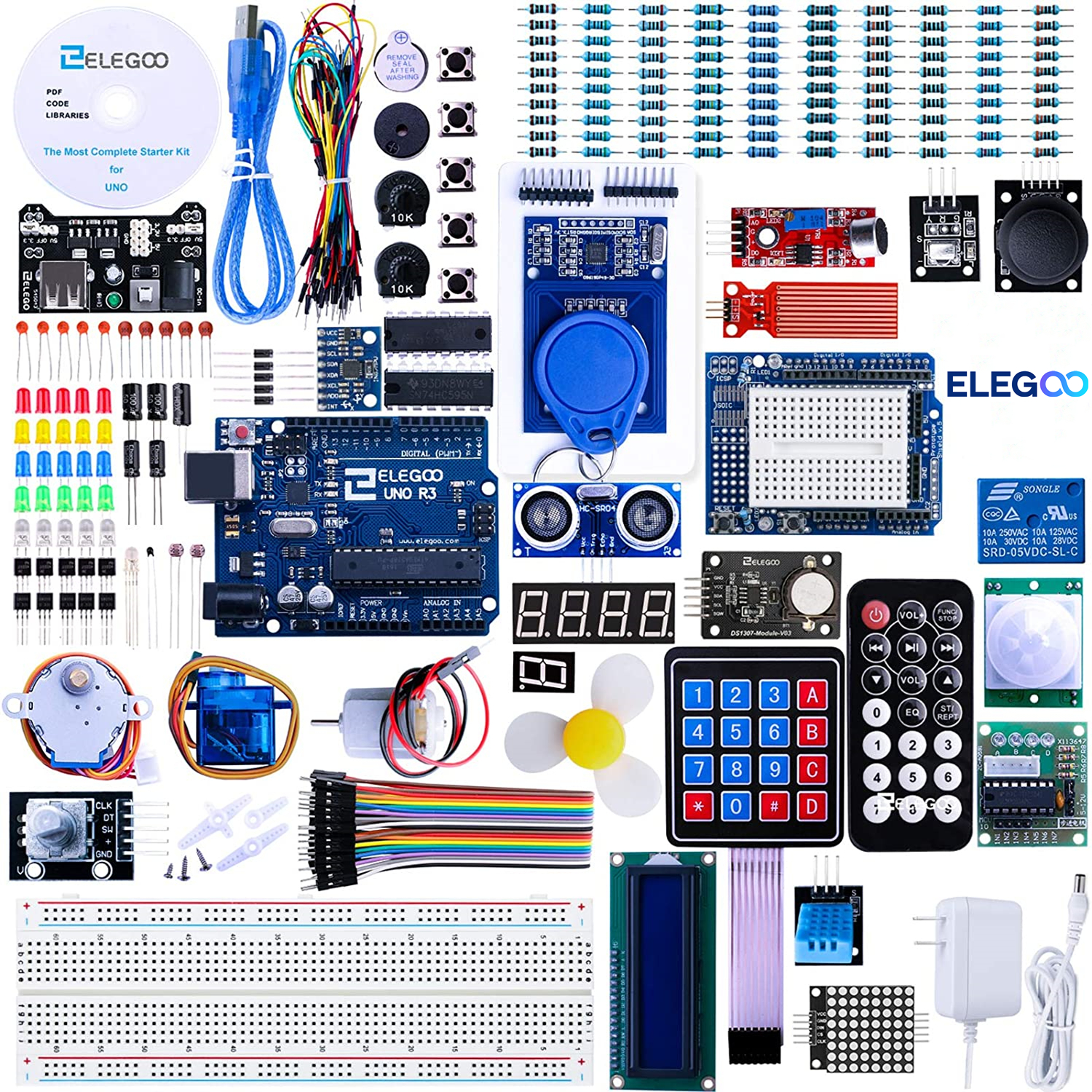 ELEGOO UNO R3 プロジェクトの最も完全なスターター キット、チュートリアル付き、Arduino IDE と互換性あり (63 アイテム) DIY 電子キット