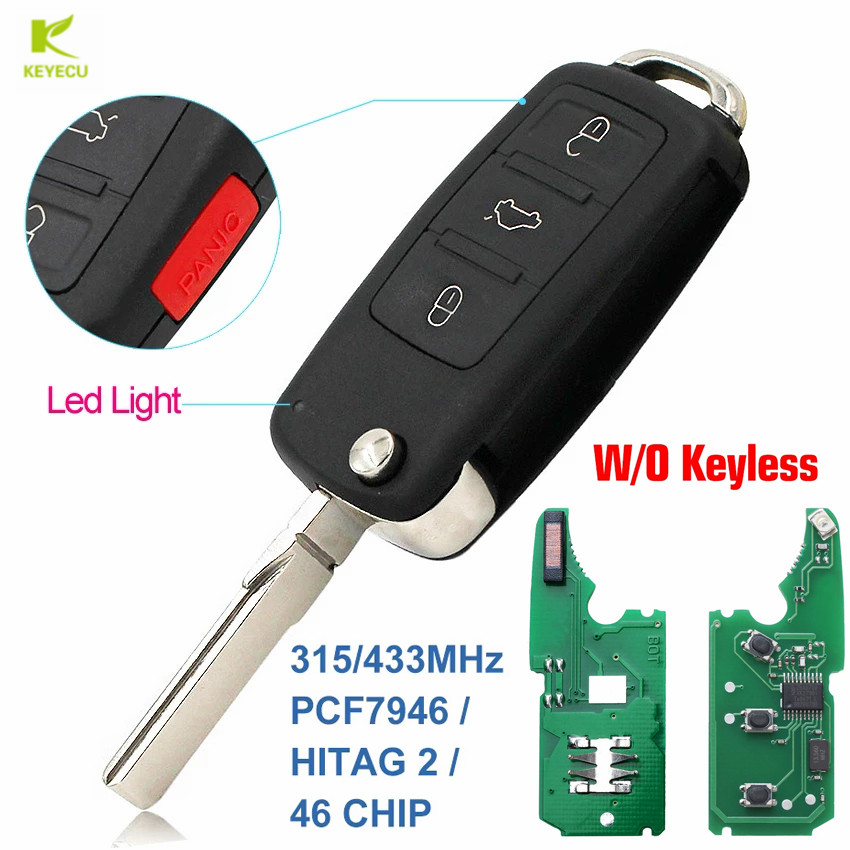 KEYECU 3 1 ボタンフリップリモートキーフォブキーレス 315/434MHz ID46 チップ付きフォルクスワーゲントゥアレグ 2004-2011 3D0959753AK
