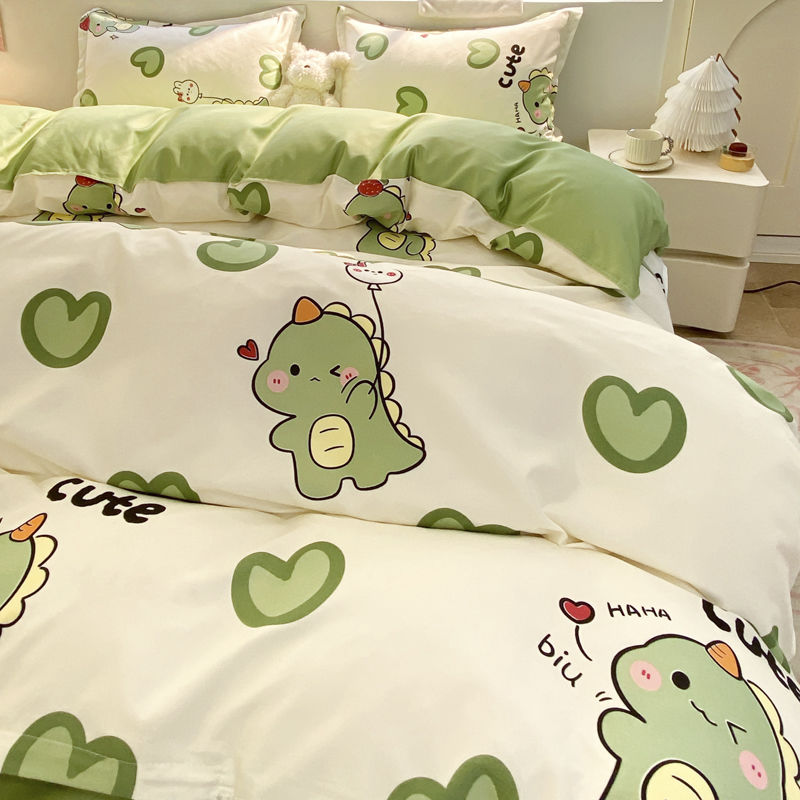 かわいい恐竜寝具セットホット販売インシングルクイーンサイズ布団カバーなしフィラーフラットシート枕カバーホームホテルのベッドリネン