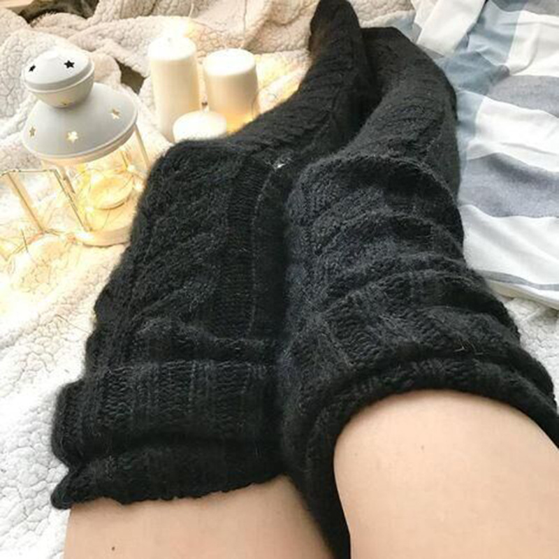 女性の冬暖かい通気性ロングジョンズモヘア膝丈ニットウールストレッチハイソックス Femboy レッグウォーマーかわいい服