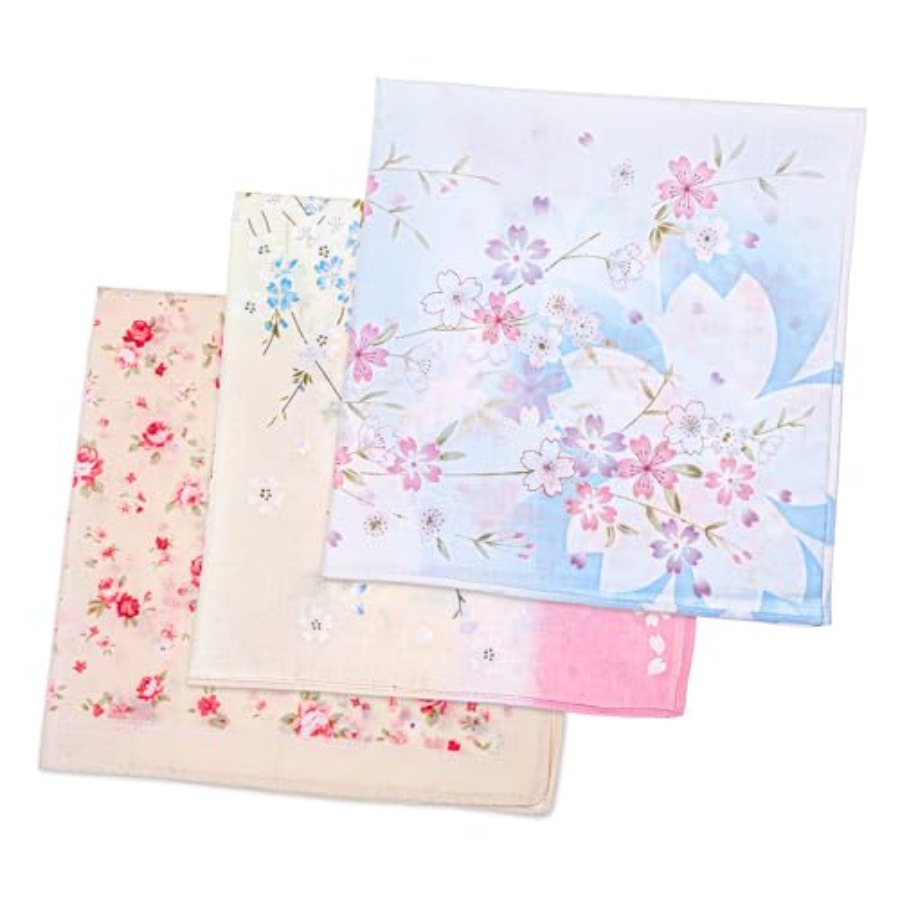 Giantree レディース プリント花柄ハンカチ 3 枚、女性用花柄ハンカチ、ポケットスクエアタオル ウェディングパーティー用