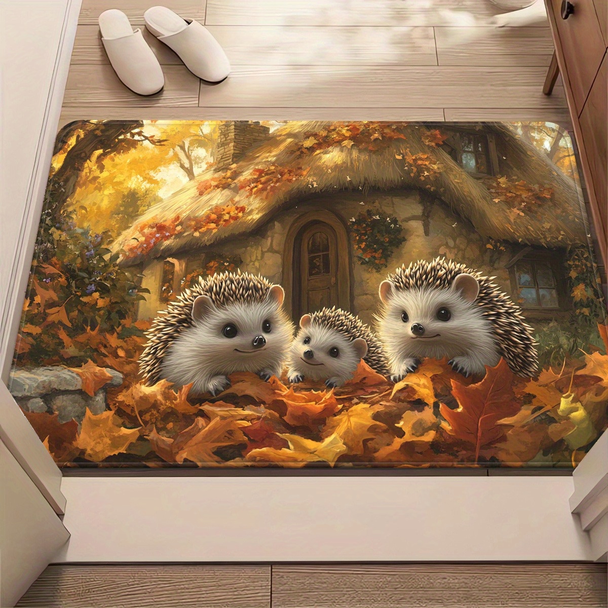 Autumn Forest Hedgehog ドアマット - 吸収性ノンスリップ洗えるラグ バスルーム、ベッドルーム用
