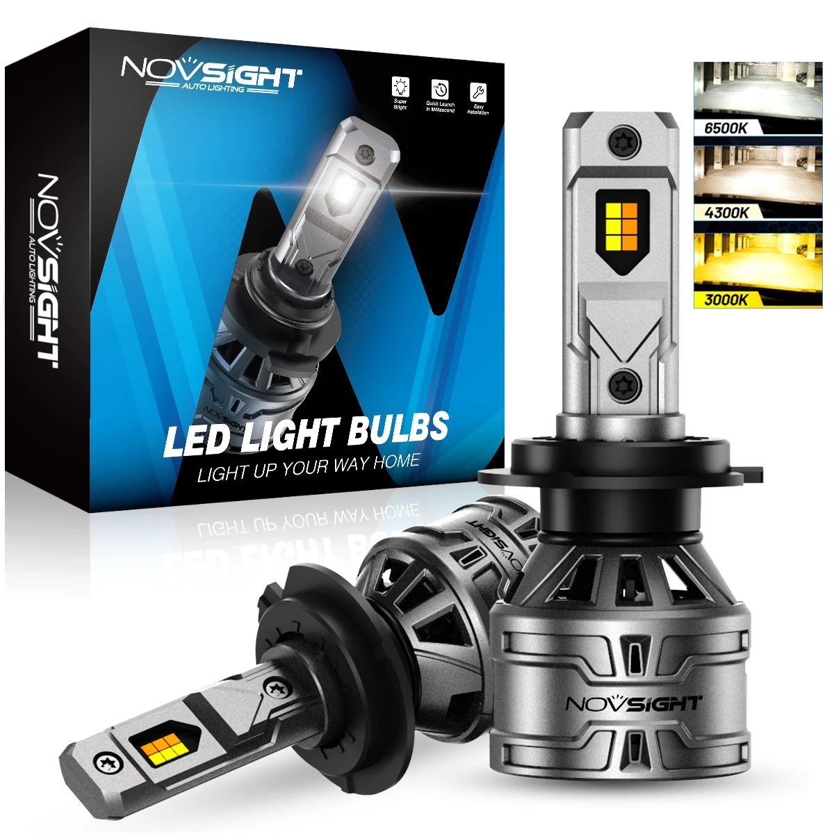 NOVSIGHT H7 LED H4 H11 H8 H9 9005 HB3 9006 HB4 9012 車のヘッドライト電球 6500K 4300K 3000K 3 色ヘッドライト 60 ワット 13000LM 車ランプ