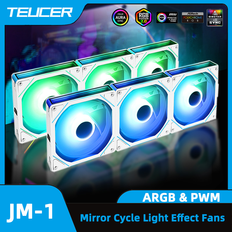 TEUCER JM-1 PC ケースファン 120 ミリメートル ARGB ミラーサイクルライト効果冷却ファン 4PIN PWM 低ノイズシャーシ水冷 Ventilador