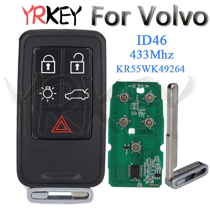 車のキーフォブ FCCID KR55WK49264 ボルボ V40 V60 S80 XC70 XC60 S60 S60L 433Mhz FSK ID46 チップ 5 ボタン車スマートリモートキー