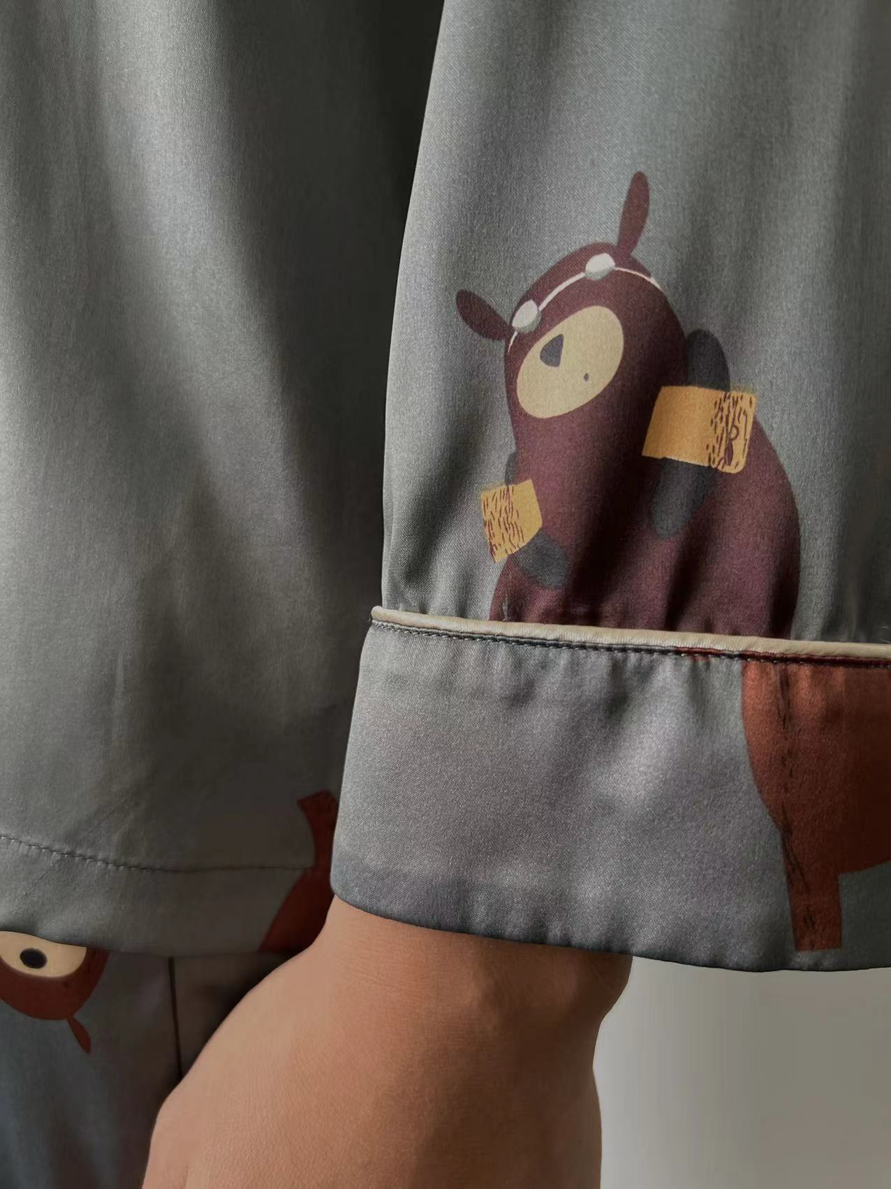 卸売高級 100% オーガニックシルクパジャマセット男性用カスタムサイズツーピースプリントシルクスリープウェア動物メンズ高級シルク