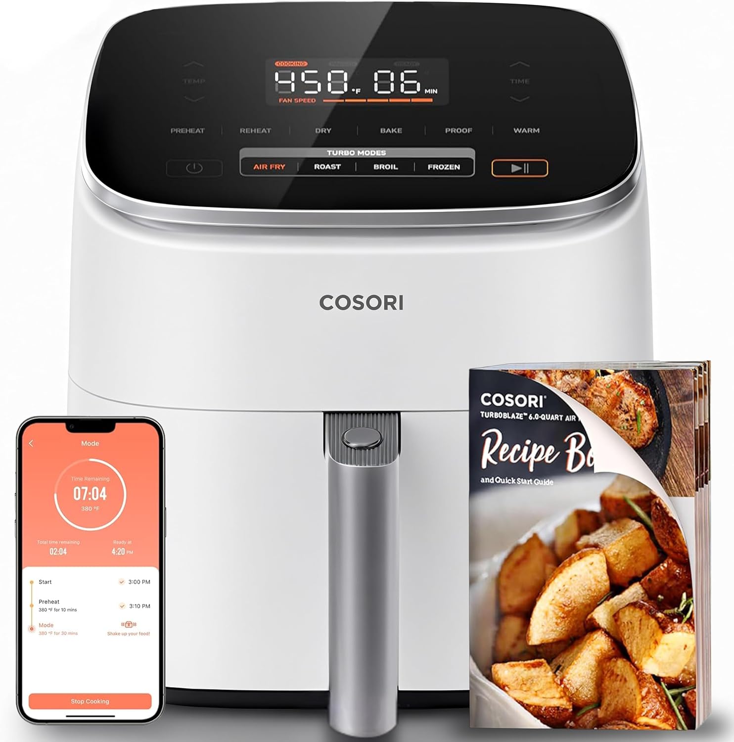 9-in-1 TurboBlaze エアフライヤー 6 クォート、スマートコントロール、90°–450°F、シェイクリマインダー、均一な結果のための正確な加熱、エアフライ、ロースト、B