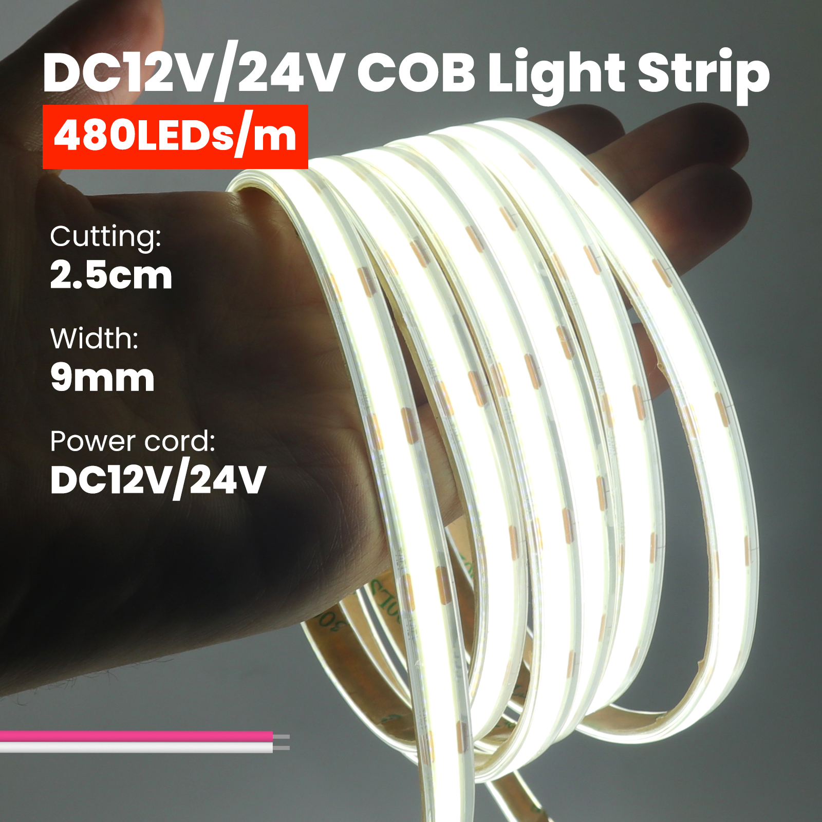 IP68 防水 COB LED ストリップライト 12V 24V 480Leds/M 高密度柔軟なダイオードテープライト RA90 3000K 4000K 6000K 部屋の装飾