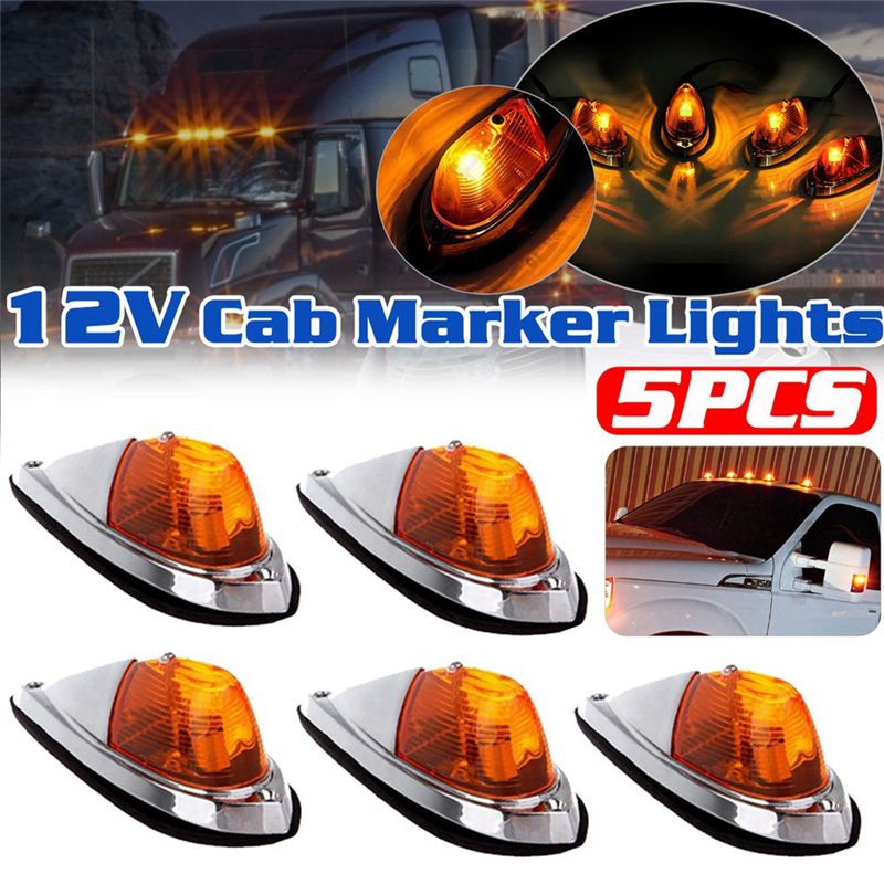 NEW-DC 12V Amber Teardrop Cab Light Cab Marker Light Front Rear Top Clearance Roof Running Light Wiring Pack For Truck Van Parts