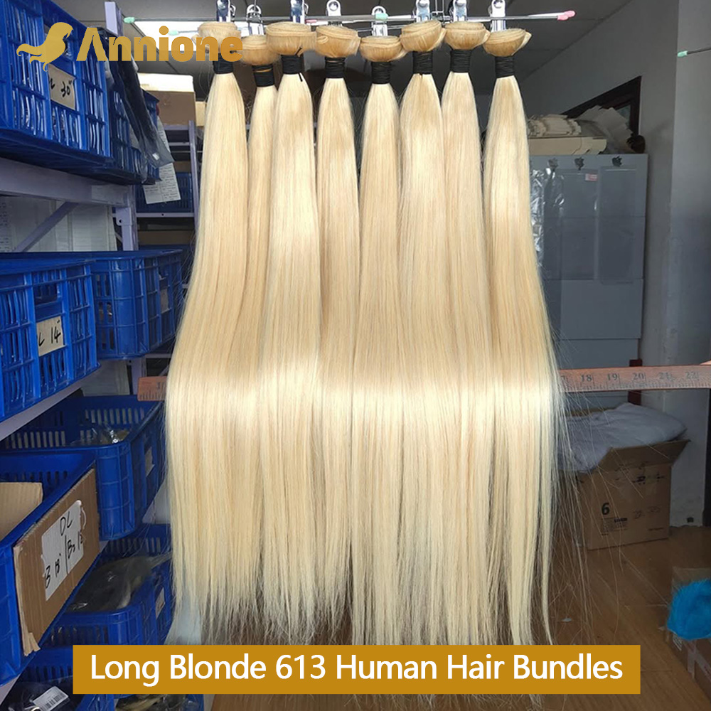 Annione 613 人毛バンドル 12A ストレート人毛バンドル生人毛 100% ブロンド 3/4 バンドル女性のためのヘアエクステンション