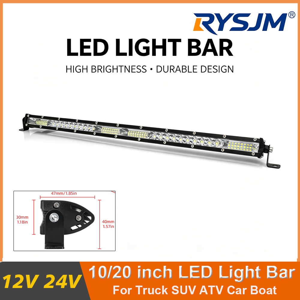 12V 24V 作業用 LED ライトバー 10 "20" 単列 LED 作業用ドライビングライト トラクター ボート オフロード用 4x4 トラック SUV 26D および 52D