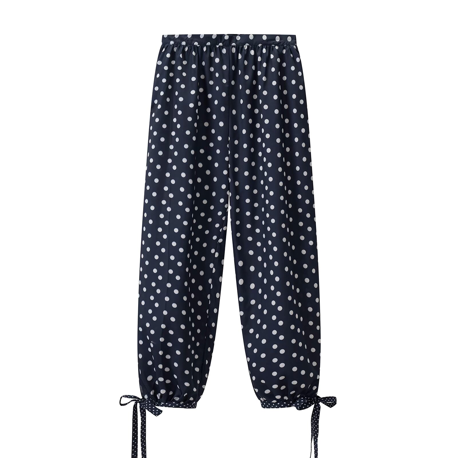 Willshela 女性ファッションドットボウレースアップサイドジッパーストレートパンツヴィンテージハイウエスト全身女性のシックな女性のズボン