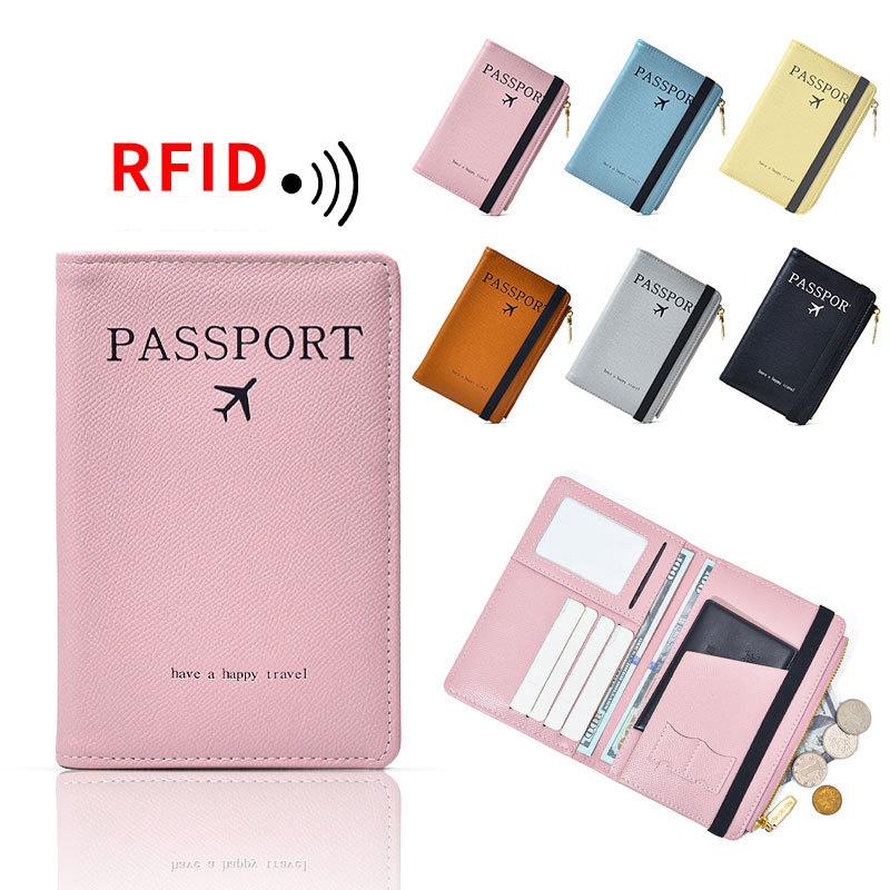 RFID ブロッキングパスポート財布ジッパー防水財布ハンドホルダー盗難防止携帯電話財布トラベルアクセサリー