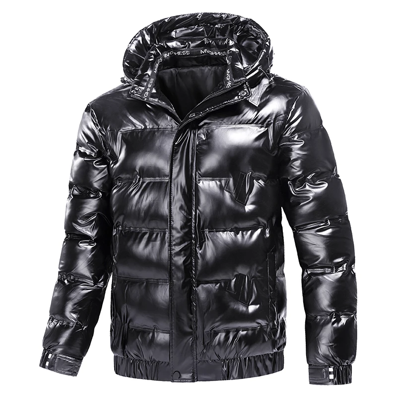 コート固体カジュアルストリート防風生き抜く男性パーカー光沢のあるパーカー冬新 WarmThickened フード付き防水パファージャケット