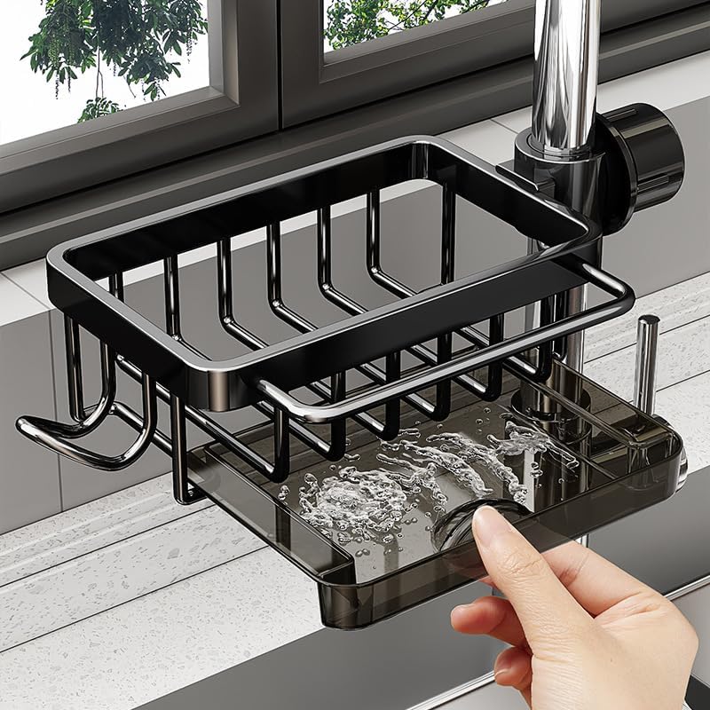キッチンシンク蛇口オーガナイザー、3in1キッチン蛇口整理ラック - 食器スポンジホルダー、多機能収納キャディラック