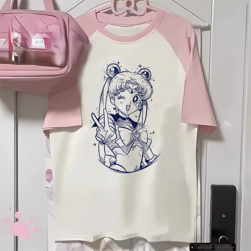 Tシャツ 90 年代アニメ美少女戦士セーラームーンレトログラフィック夏男性女性 Tシャツストリートカジュアルトレンド半袖カップルヒップホップトップ