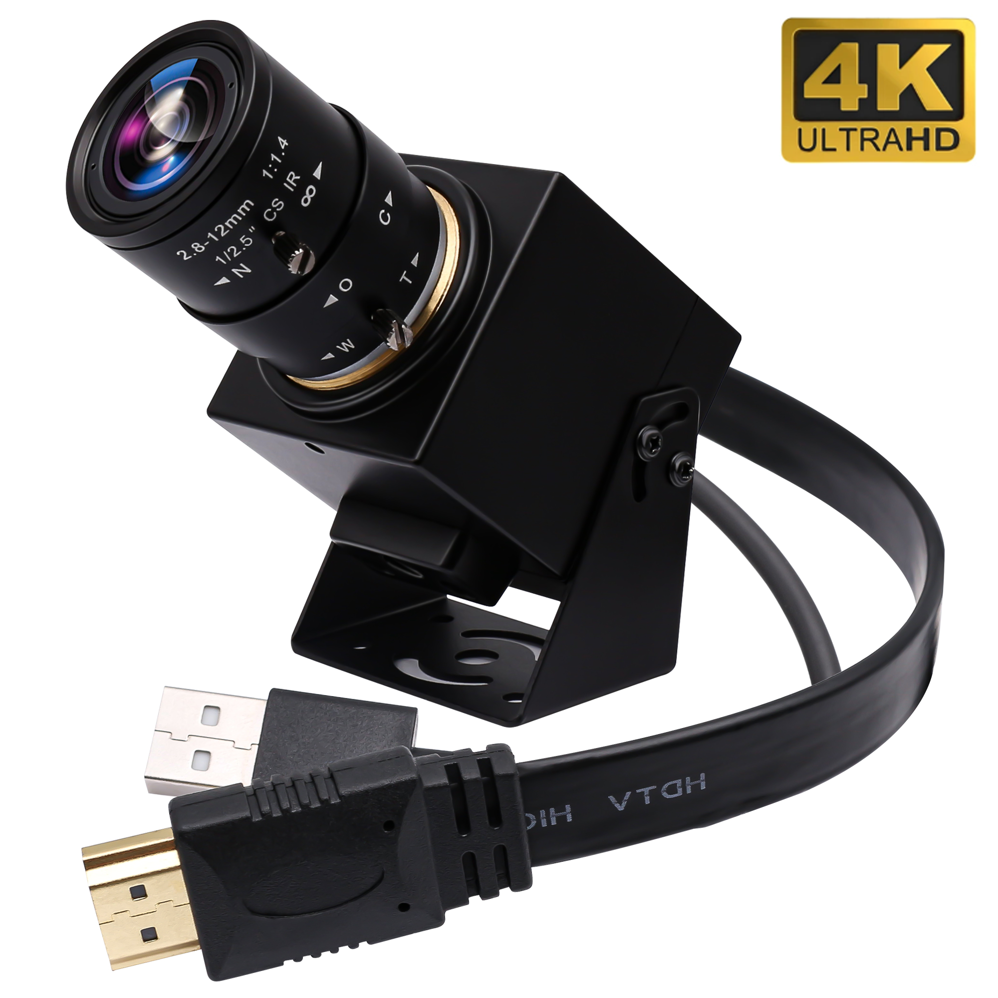 ELP 4K HDMI カメラ H.264 ビデオ会議 USB カメラ 2.8-12mm マニュアルズームレンズ付き Windows 用 IMX415 産業用 CCTV カメラ