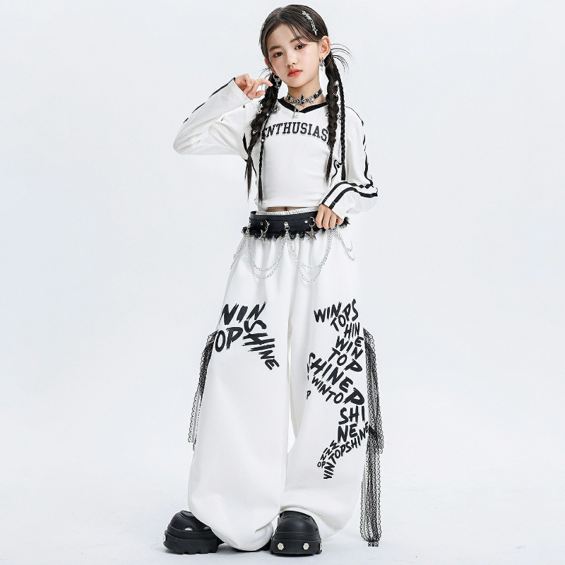 女の子ストリートダンス服長袖トップだぶだぶのパンツクールなキャットウォークコンサートパフォーマンス衣装グループファッションステージ服セット