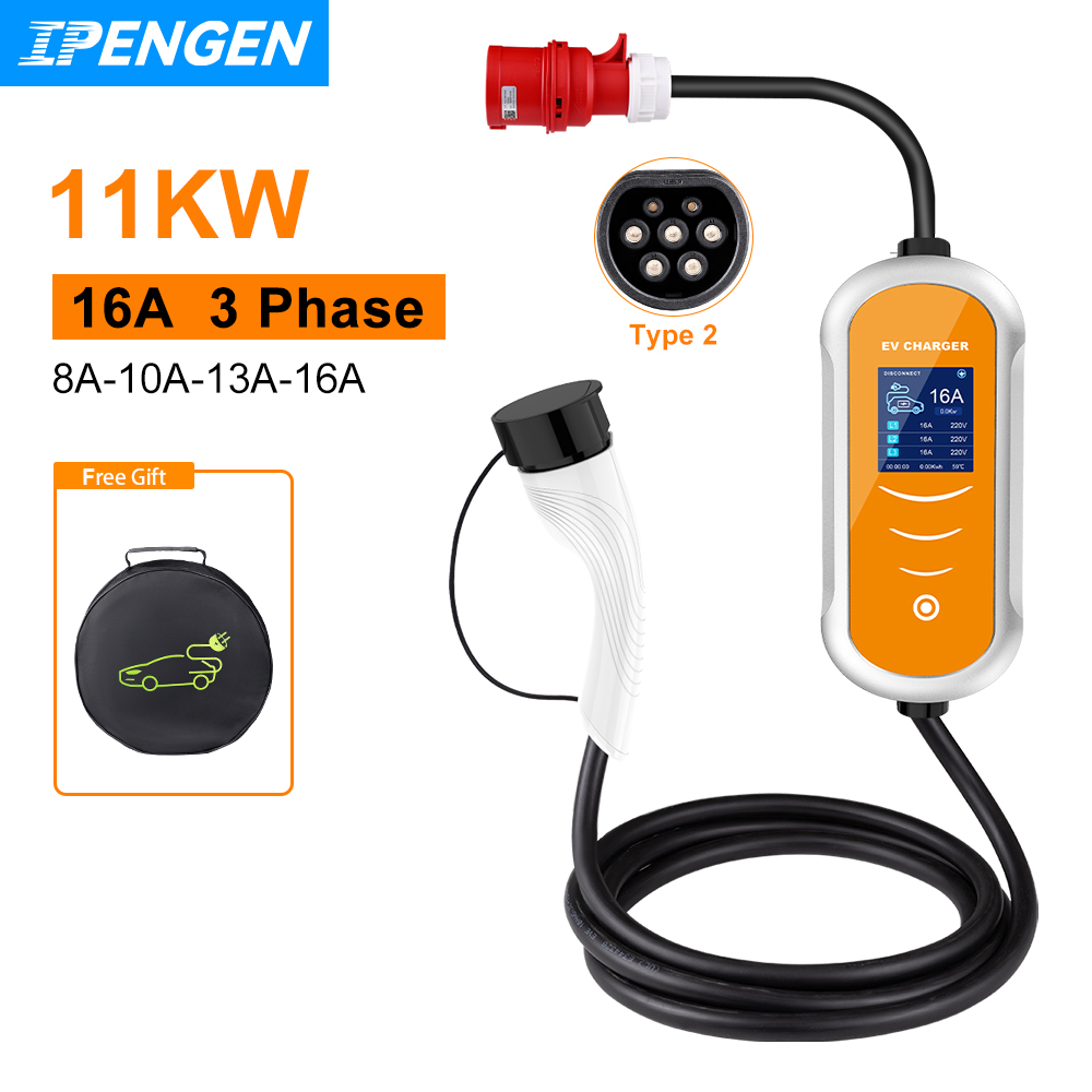 IPENGEN EV 充電器 16A 11KW タイプ 2 IEC-62169 CEE プラグ調整電流タイマー EVSE 充電ハイブリッド電気自動車車