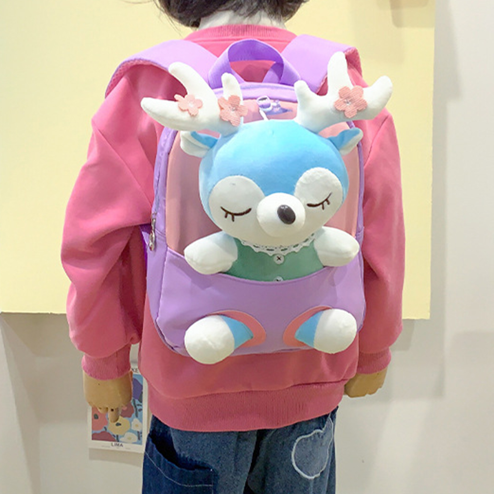 1pc 漫画ぬいぐるみスプリットヘラジカかわいい子供の小さなバックパック幼稚園女の赤ちゃん軽量ファッショナブルなかわいいバックパックバッグ