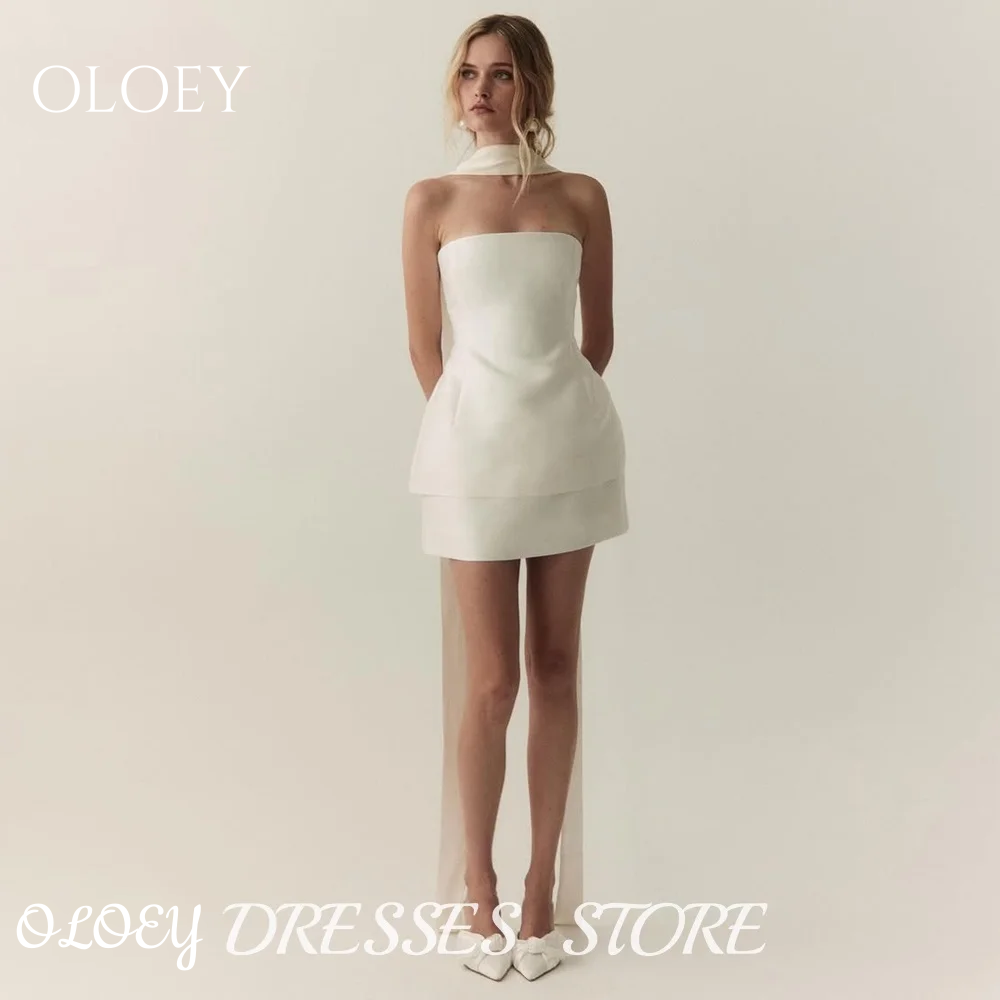 OLOEY 2026 A ラインストラップレスショートウェディングドレススカーフノースリーブパーティードレスカスタマイズされた女性の機会ホームカミングドレス