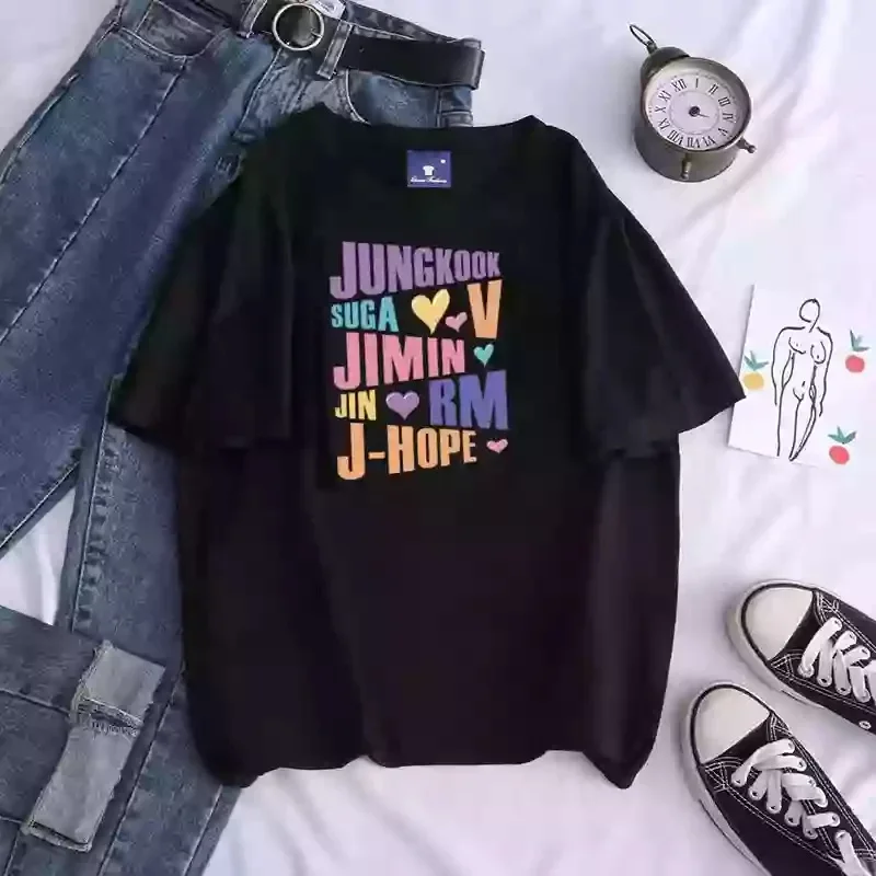 Kpop プリント男性と女性の Tシャツ Jungkook Jimin V J-Hope Rm Jin 半袖カジュアルファッション最高品質の Tシャツ