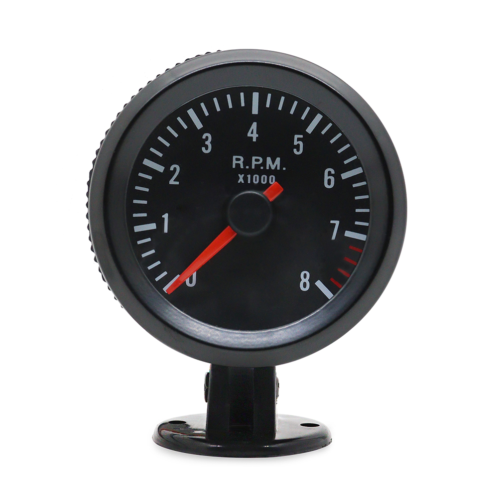 2 "52 ミリメートル車のメータータコメーター RPM ゲージ 0-8000RPM アナログ黒ケース白色 LED 1-8 シリンダー車用