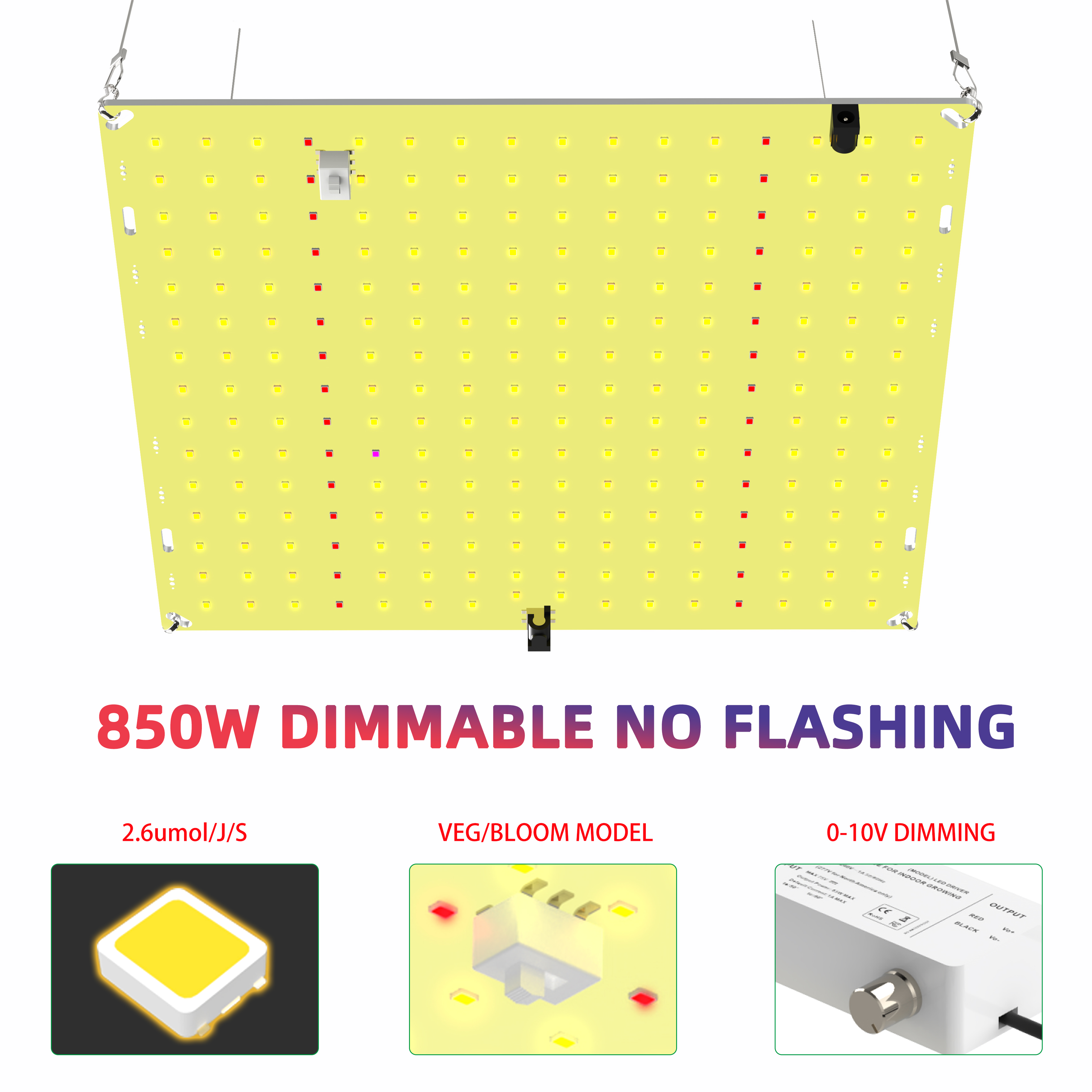 LED 成長ライト 850W SM LM281b ダイオード 静かなファンレス フルスペクトル成長ライト 高 PPFD 5x5FT カバレッジ、野菜、開花用