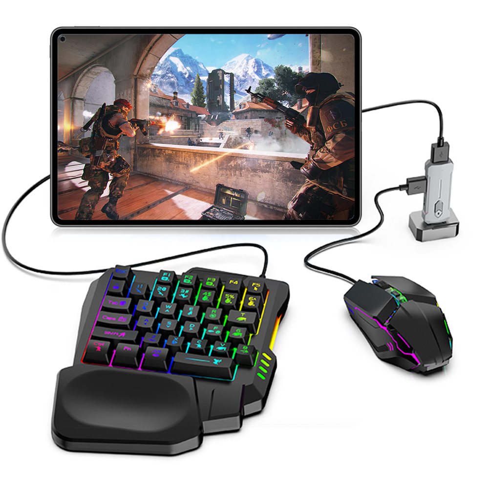 5 in 1 モバイル ゲーム コンバーター キーボード マウス ゲーム セット PUBG 用 有線 RGB バックライト付きキーボード リストレスト付き Android システム用