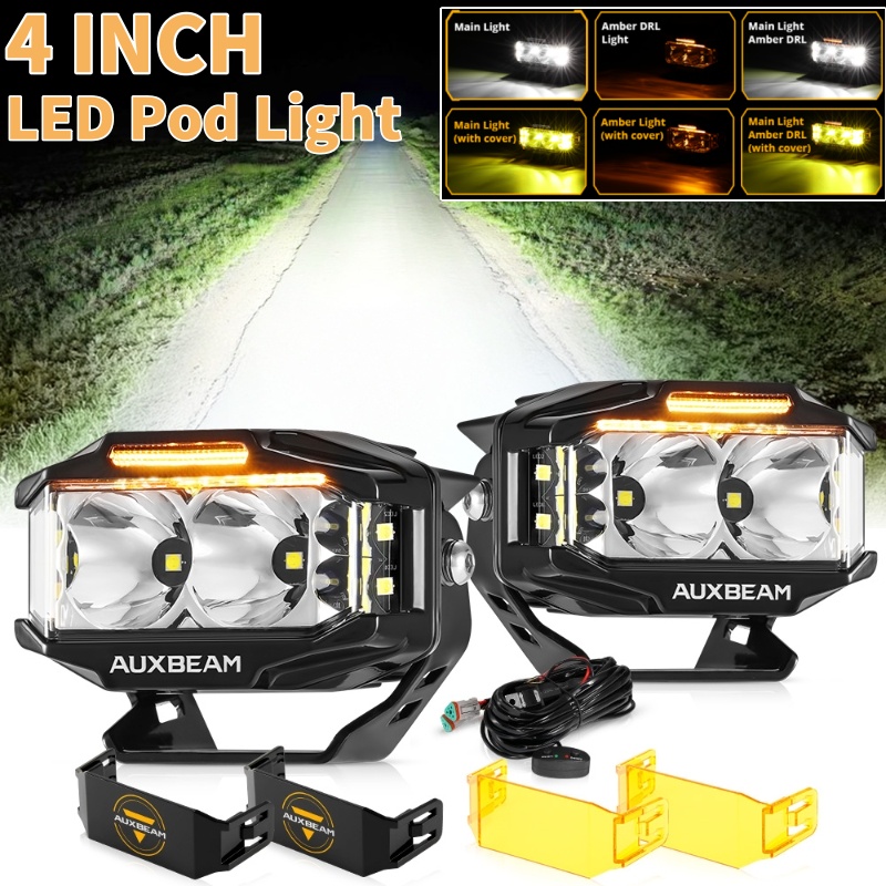 2 個/セット 4 インチ 72W 6960LM LED 長方形ドライビング ライト、両面シューター ライト、アンバー DRL 付き | V-MAXシリーズ