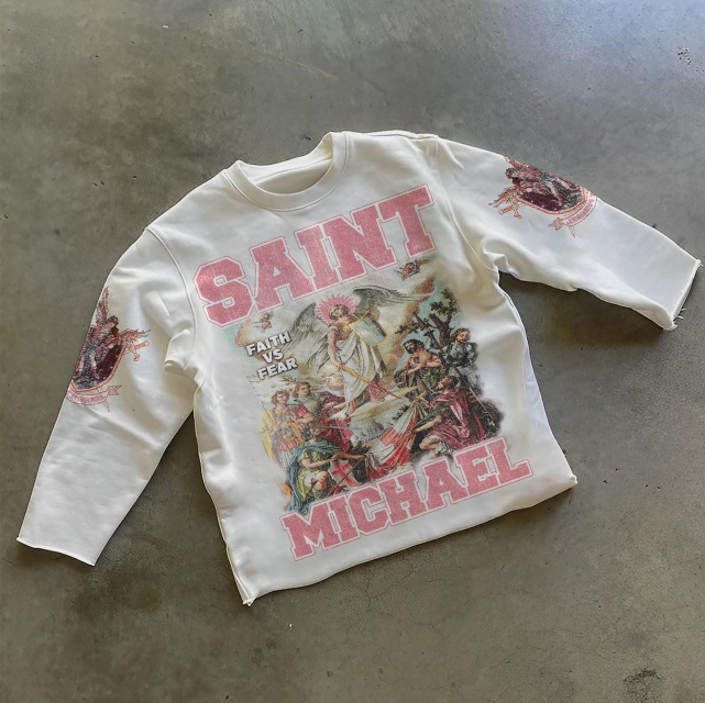 クラシックキャラクタープリント Tシャツピュアコットンオーバーサイズ長袖シャツレトロストリートカジュアルゴシックプリント Tシャツ愛好家